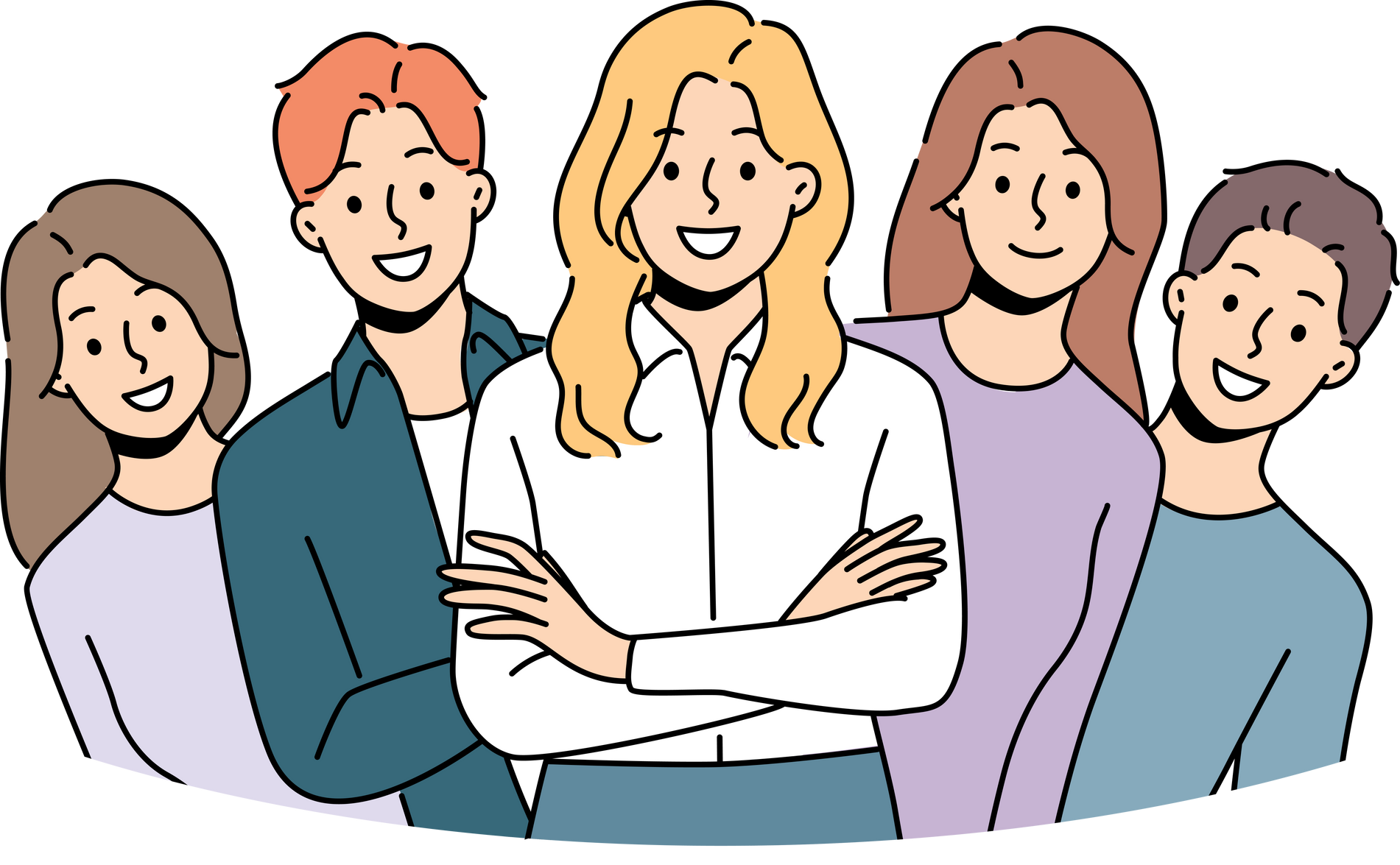 Group of businesspeople smiling and looking at screen professionally solving company problems